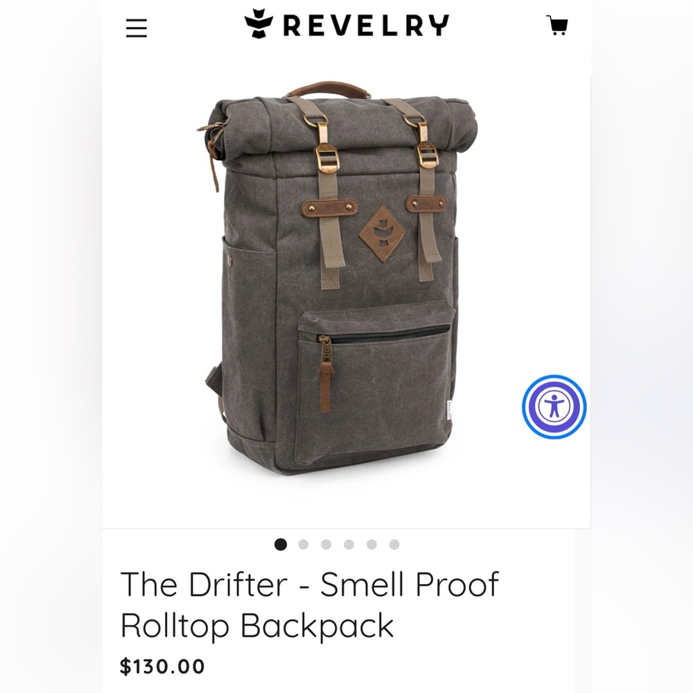 Revelry’s The Drifter smell proof and water resistant rolltop backpack.